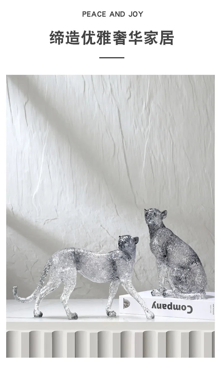 Animal Sculpture - Golden Leopard Ornament, angled view - House Of Avana