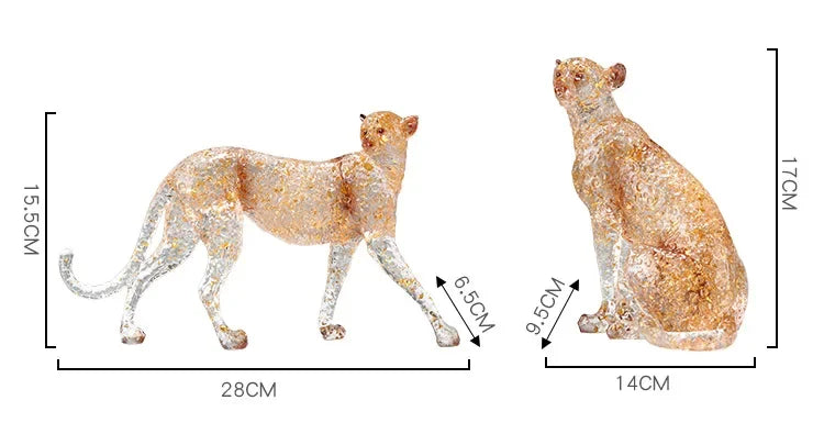 Animal Sculpture - Golden Leopard Ornament, dimensions view - House Of Avana