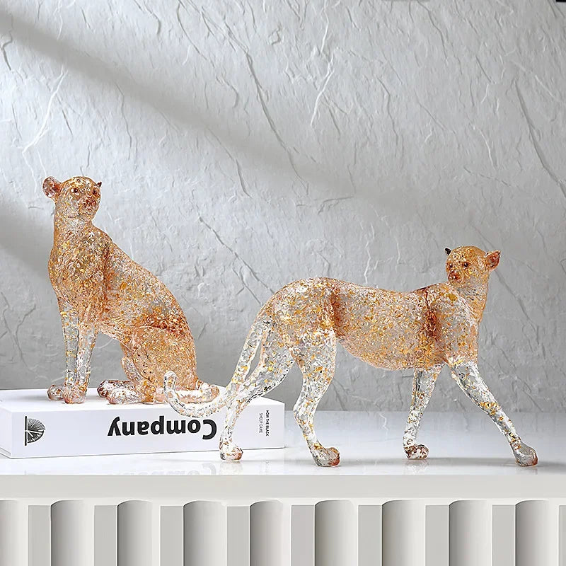 Animal Sculpture - Golden Leopard Ornament, front view - House Of Avana