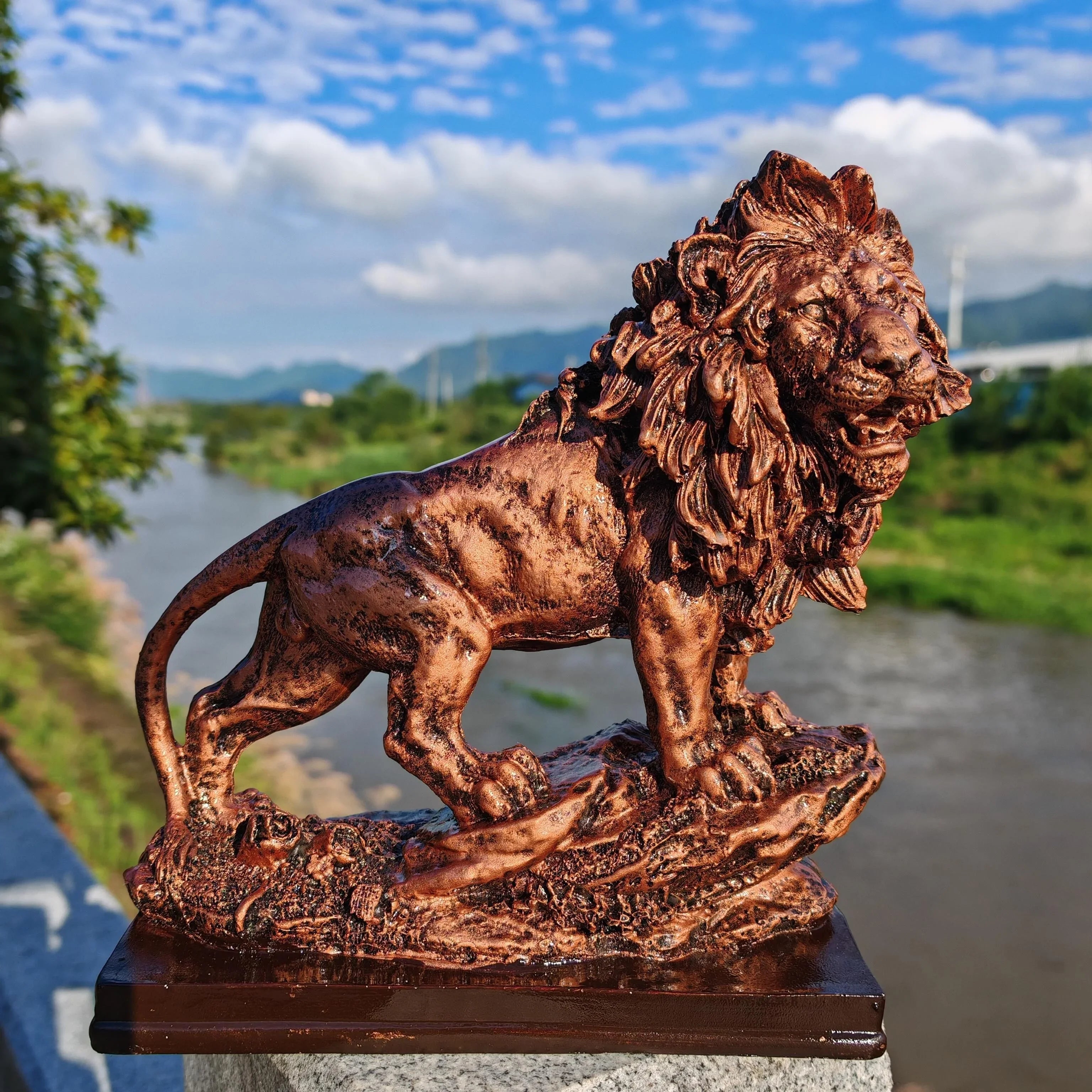 Majestic Lion Sculpture - Golden Collectible Figurine, front view - House Of Avana