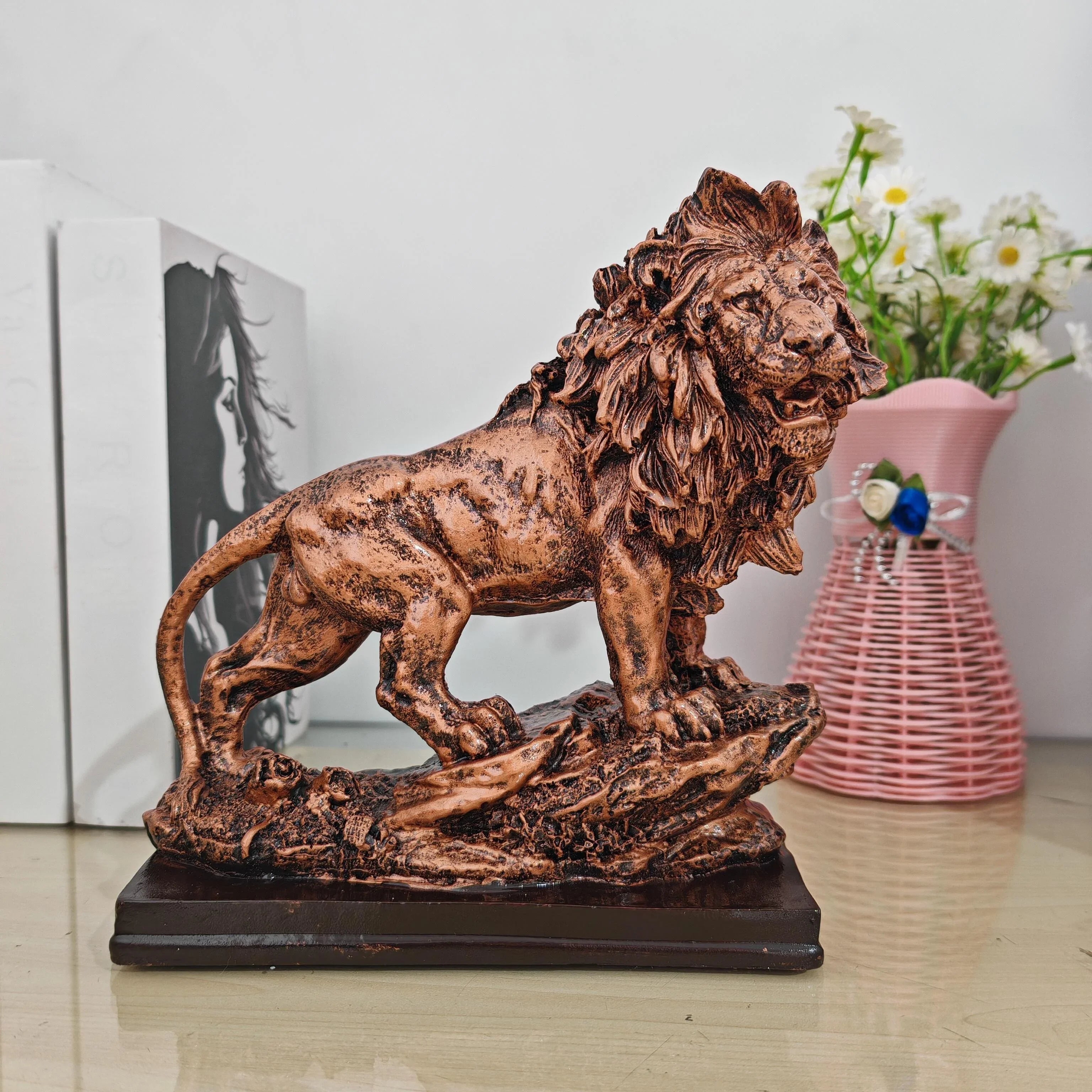 Majestic Lion Sculpture - Golden Collectible Figurine, lifestyle image - House Of Avana