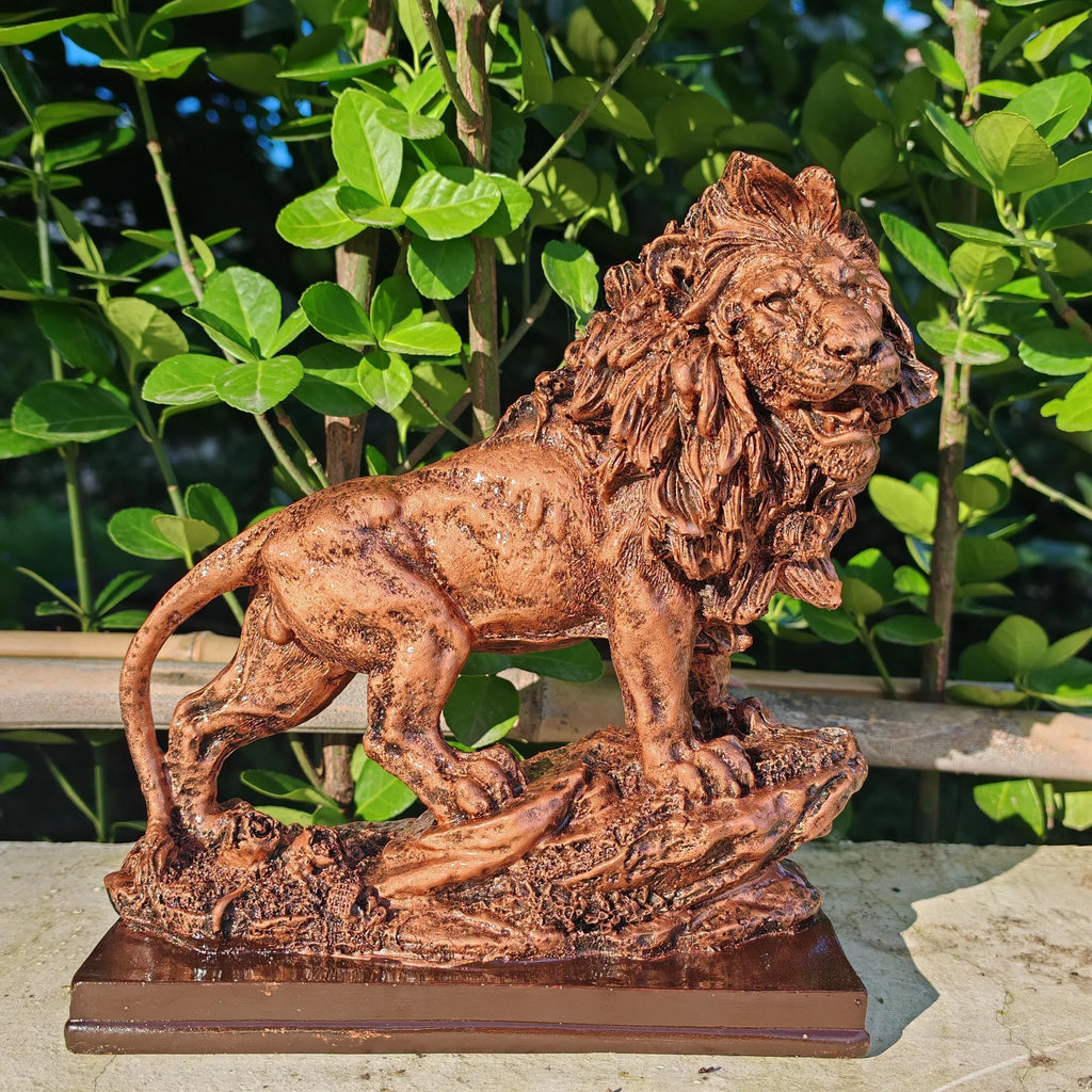 Majestic Lion Sculpture - Golden Collectible Figurine, side view - House Of Avana