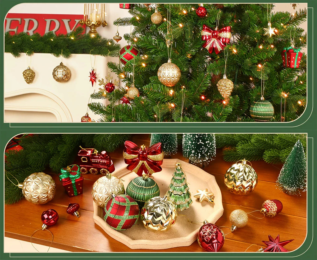 [Christmas, Weddings, Parties] 82pcs Shatterproof Plastic Christmas Ornaments Set - Red, Green & Golden/White Decorations with Golden Caps & Hanging Strings, Large & Small Holiday Tree Decor for Xmas, Weddings, Parties - & Pe House Of Avana