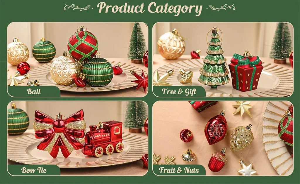 [Christmas, Weddings, Parties] 82pcs Shatterproof Plastic Christmas Ornaments Set - Red, Green & Golden/White Decorations with Golden Caps & Hanging Strings, Large & Small Holiday Tree Decor for Xmas, Weddings, Parties - & Pe House Of Avana [[SKU:HOA-XMS-015]]