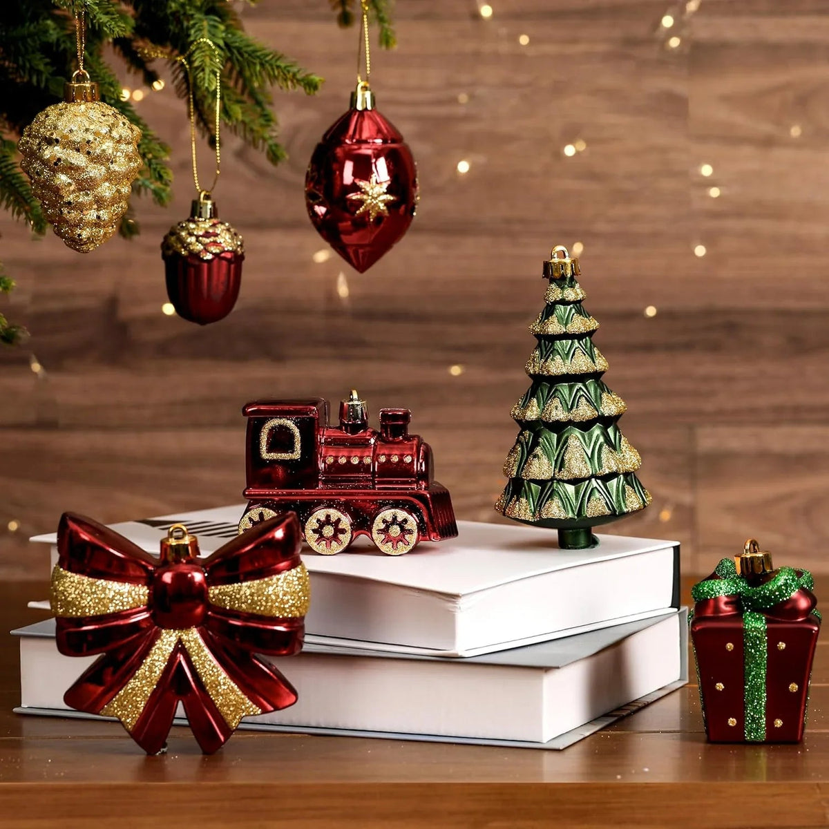 [Christmas, Weddings, Parties] 82pcs Shatterproof Plastic Christmas Ornaments Set - Red, Green & Golden/White Decorations with Golden Caps & Hanging Strings, Large & Small Holiday Tree Decor for Xmas, Weddings, Parties - & Pe House Of Avana [[SKU:HOA-XMS-015]]