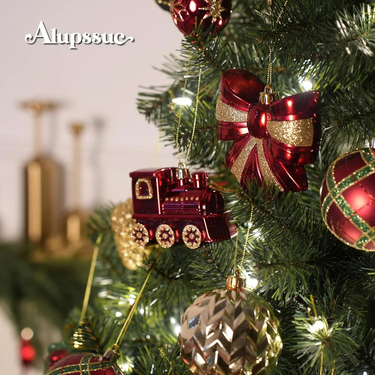 [Christmas, Weddings, Parties] 82pcs Shatterproof Plastic Christmas Ornaments Set - Red, Green & Golden/White Decorations with Golden Caps & Hanging Strings, Large & Small Holiday Tree Decor for Xmas, Weddings, Parties - & Pe House Of Avana [[SKU:HOA-XMS-015]]