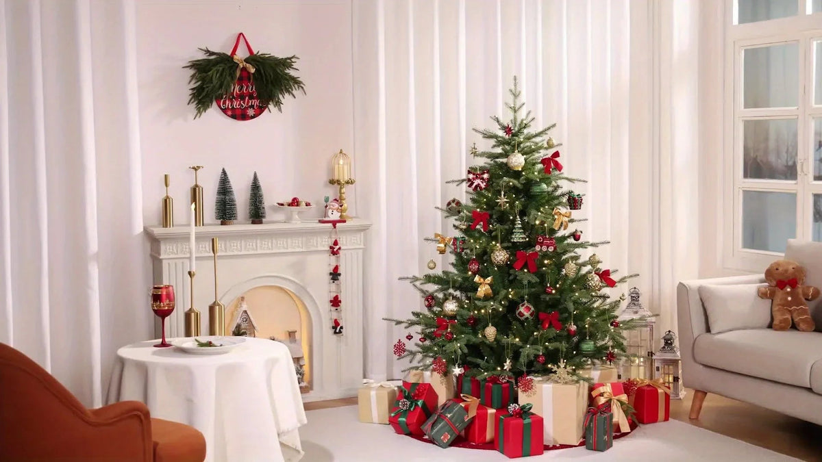 [Christmas, Weddings, Parties] 82pcs Shatterproof Plastic Christmas Ornaments Set - Red, Green & Golden/White Decorations with Golden Caps & Hanging Strings, Large & Small Holiday Tree Decor for Xmas, Weddings, Parties - & Pe House Of Avana [[SKU:HOA-XMS-015]]