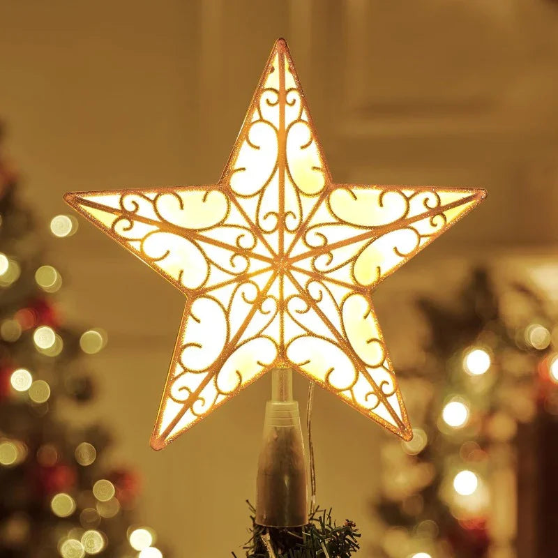 SYNCFUN 9 inch Lighted PVC Star Christmas Tree Topper, Golden Glitter Swirl Treetop Decorations with 10 Warm White LED, Battery Powered for Home Holiday Xmas Party Indoor Decor, Outdoor festival lighting, Tree Topper Accessor House Of Avana [[SKU:HOA-XMS-014]]