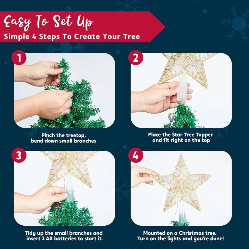SYNCFUN 9 inch Lighted PVC Star Christmas Tree Topper, Golden Glitter Swirl Treetop Decorations with 10 Warm White LED, Battery Powered for Home Holiday Xmas Party Indoor Decor, Outdoor festival lighting, Tree Topper Accessor House Of Avana [[SKU:HOA-XMS-014]]