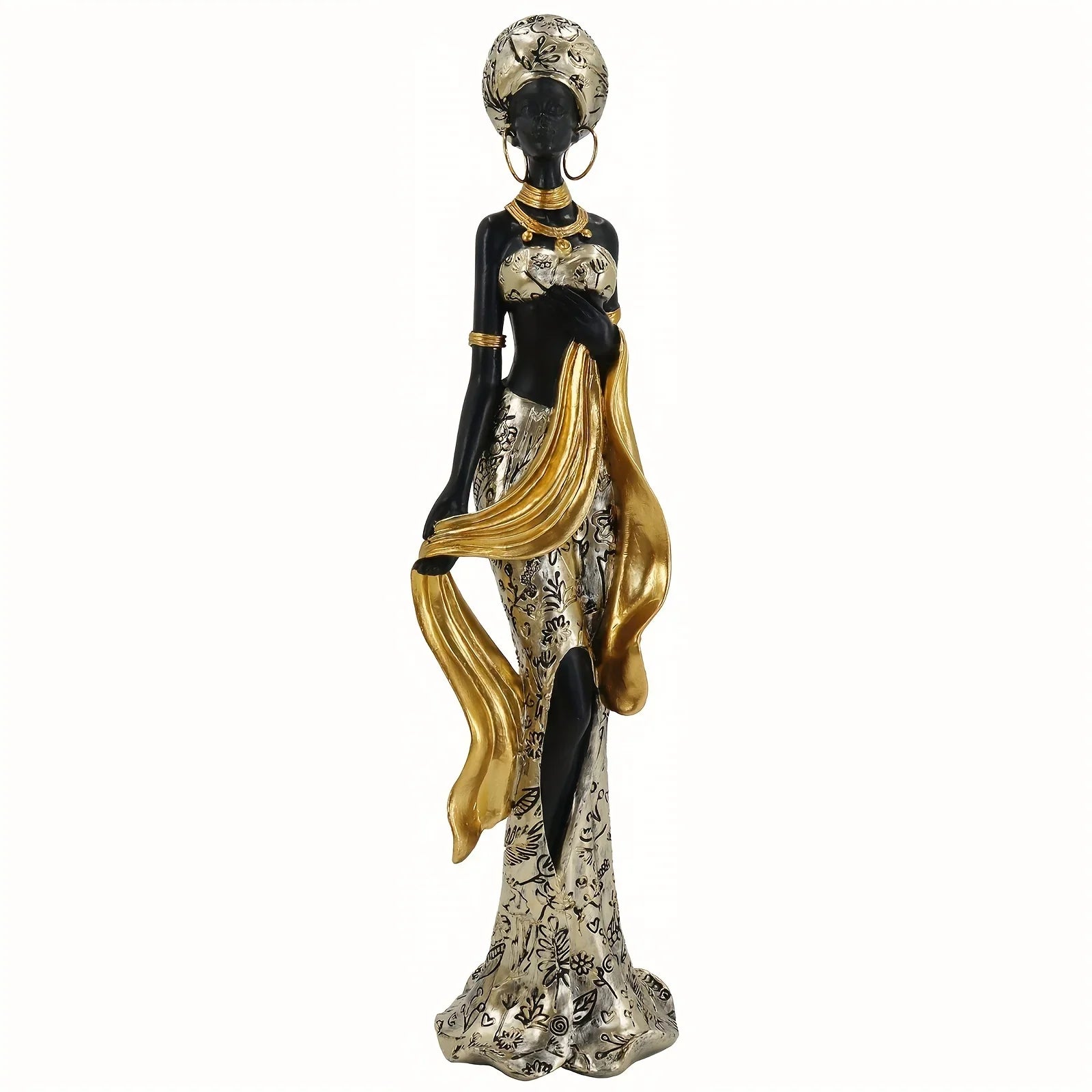 Golden African Woman Statue - House Of Avana
