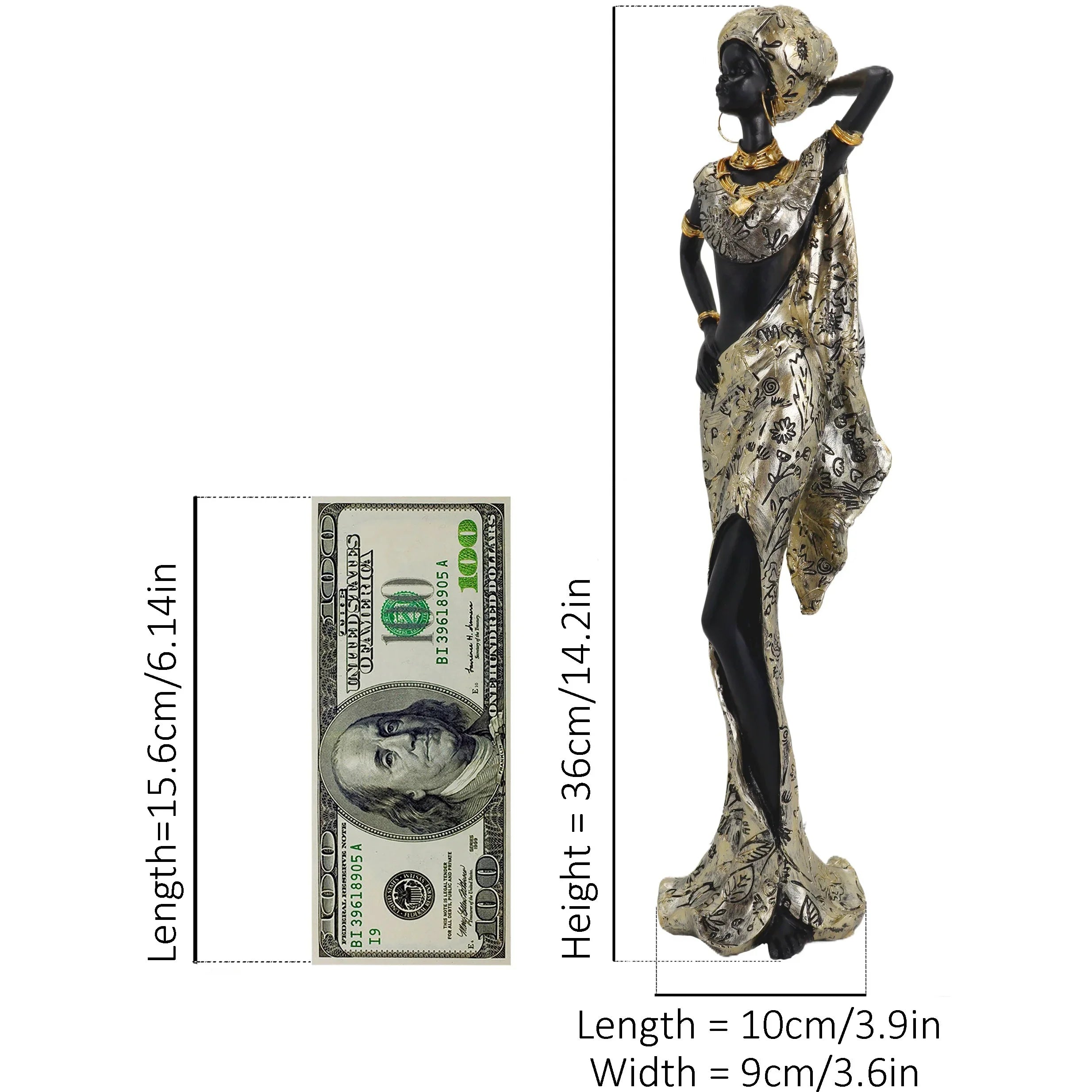 Golden African Woman Statue - House Of Avana