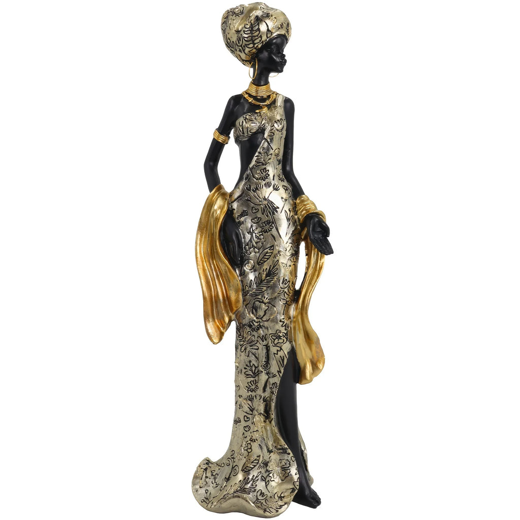 Golden African Woman Statue - House Of Avana
