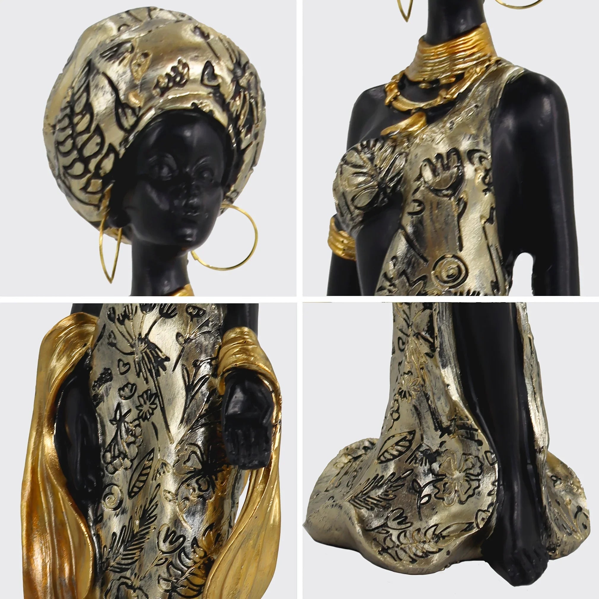 Golden African Woman Statue - House Of Avana