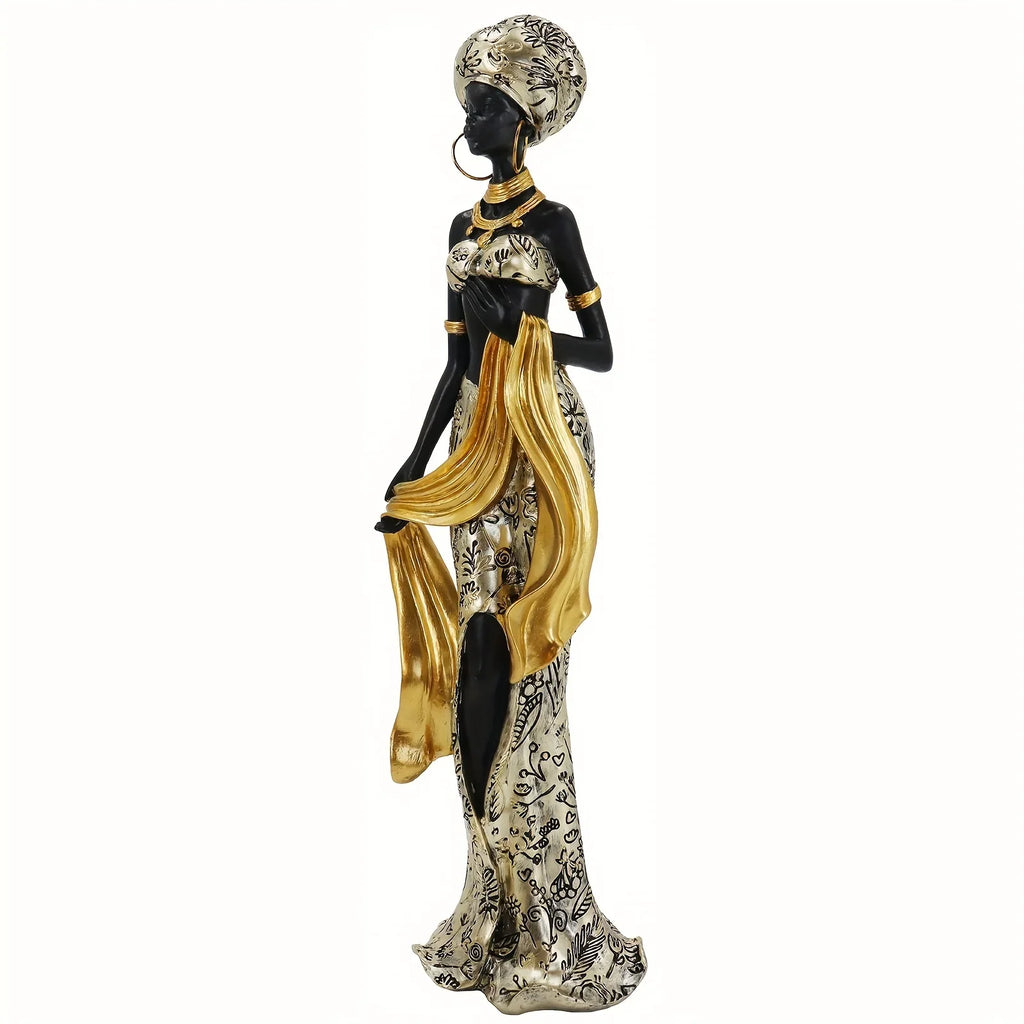 Golden African Woman Statue - House Of Avana