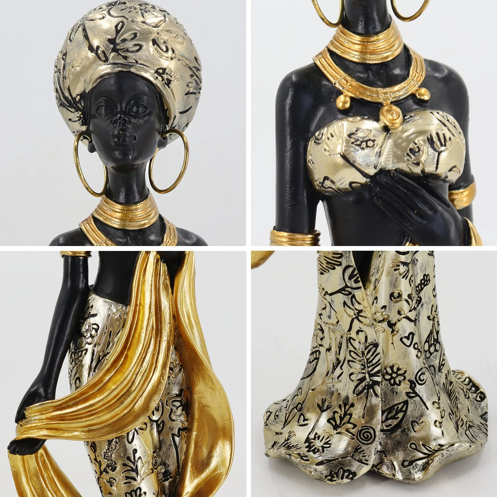 Golden African Woman Statue - House Of Avana