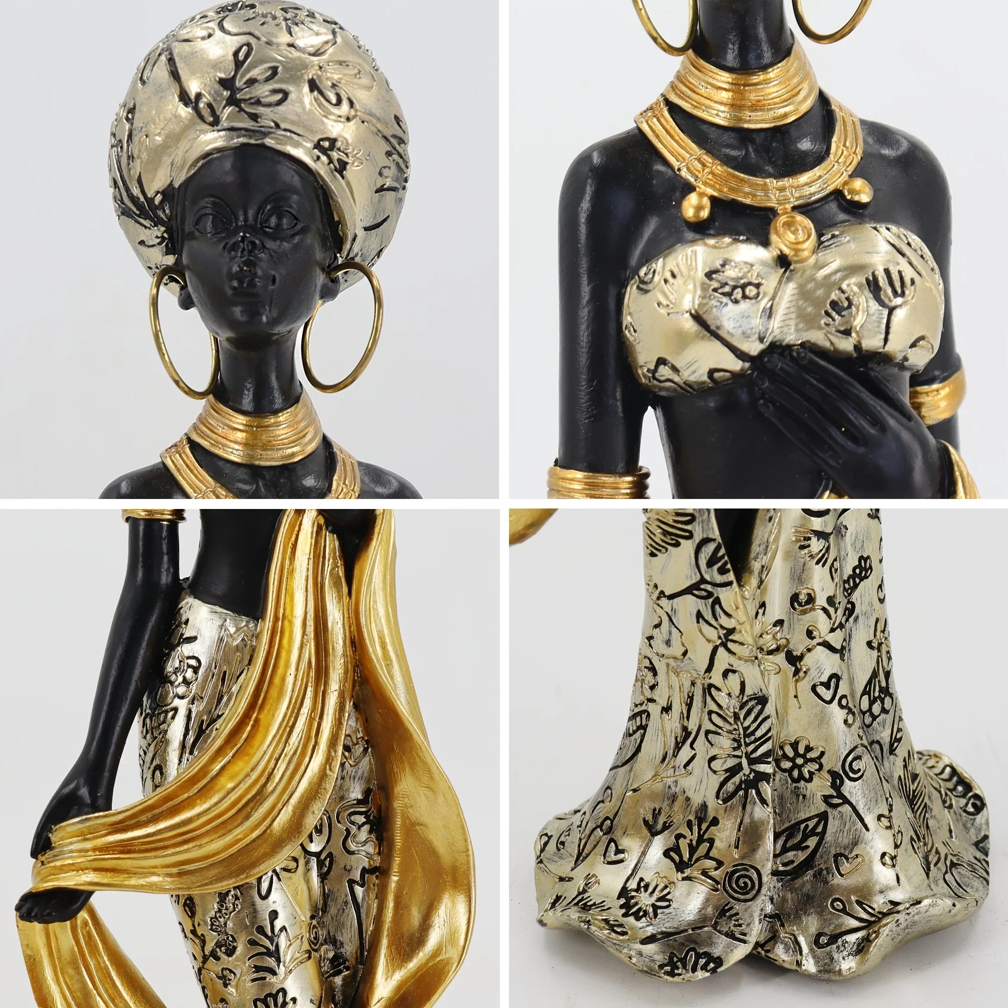 Golden African Woman Statue - House Of Avana