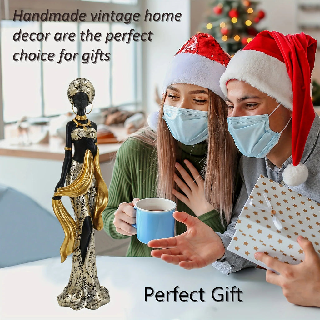 Golden African Woman Statue - House Of Avana