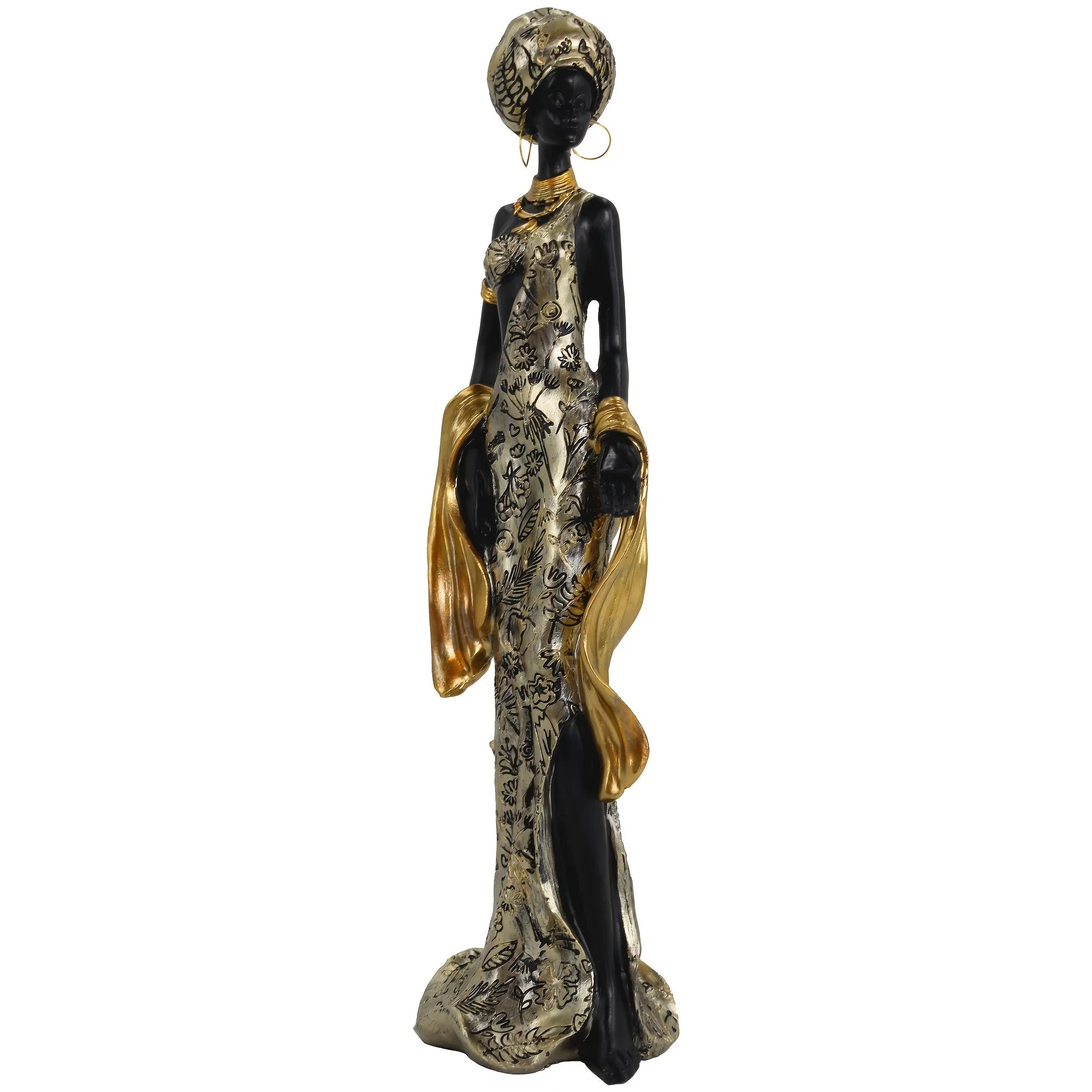 Golden African Woman Statue - House Of Avana