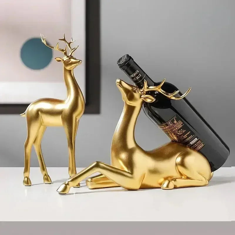 Golden Deer Figurines European Fengshui Ornaments Resin Handmade Art Crafts Animal Statue for Home... - House Of Avana