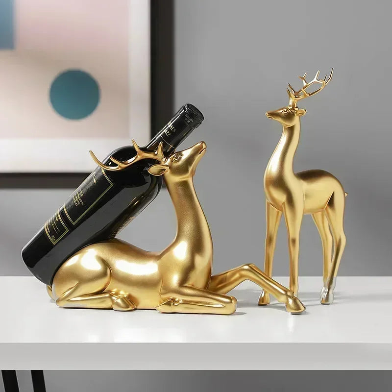 Golden Deer Figurines European Fengshui Ornaments Resin Handmade Art Crafts Animal Statue for Home... - House Of Avana