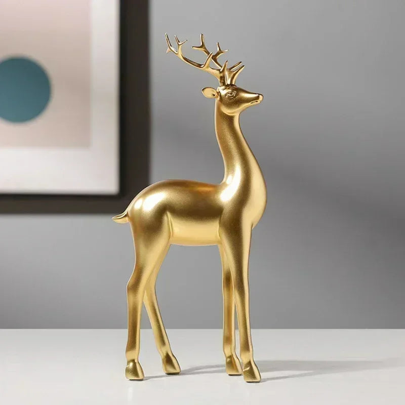 Golden Deer Figurines European Fengshui Ornaments Resin Handmade Art Crafts Animal Statue for Home... - House Of Avana