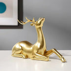 Golden Deer Figurines European Fengshui Ornaments Resin Handmade Art Crafts Animal Statue for Home... - House Of Avana