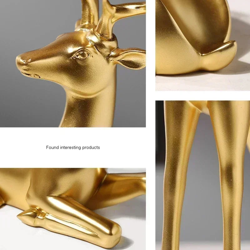 Golden Deer Figurines European Fengshui Ornaments Resin Handmade Art Crafts Animal Statue for Home... - House Of Avana