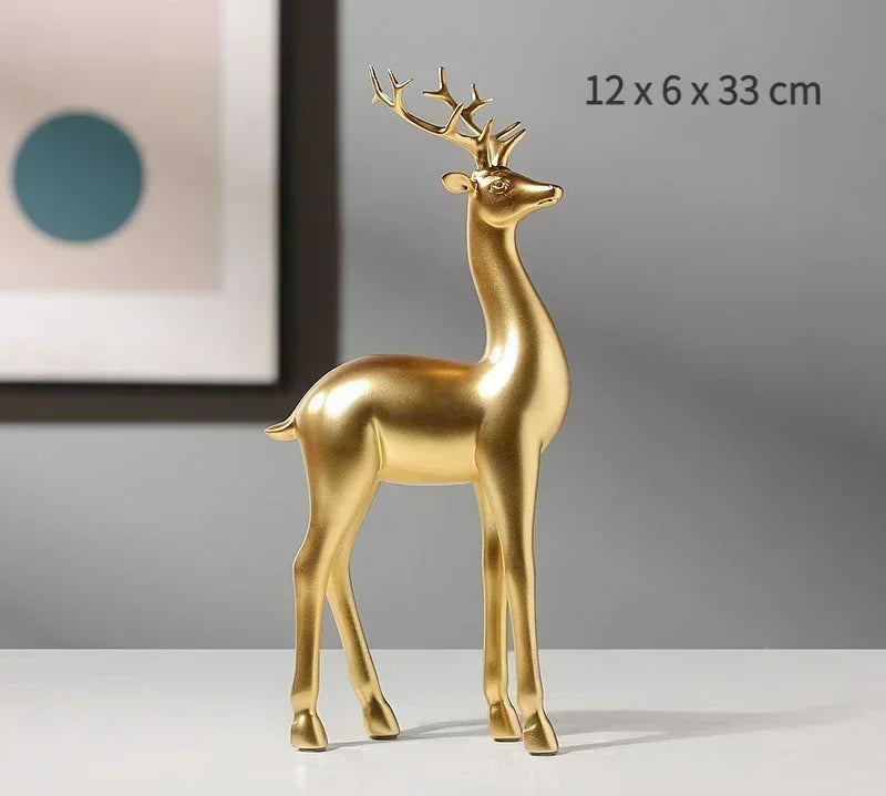 Golden Deer Figurines European Fengshui Ornaments Resin Handmade Art Crafts Animal Statue for Home... - House Of Avana