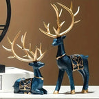 Resin Reindeer Statue Set - Elegant Antler Design with Golden-Tipped Tines & Dark Blue/Golden Collectible Holiday Decor for Christmas, Halloween, Easter, Thanksgiving - Indoor/Outdoor Durable Sculpture, No Electricity Needed, House Of Avana