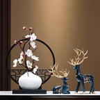 Resin Reindeer Statue Set - Elegant Antler Design with Golden-Tipped Tines & Dark Blue/Golden Collectible Holiday Decor for Christmas, Halloween, Easter, Thanksgiving - Indoor/Outdoor Durable Sculpture, No Electricity Needed, House Of Avana