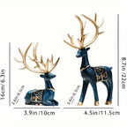Resin Reindeer Statue Set - Elegant Antler Design with Golden-Tipped Tines & Dark Blue/Golden Collectible Holiday Decor for Christmas, Halloween, Easter, Thanksgiving - Indoor/Outdoor Durable Sculpture, No Electricity Needed, House Of Avana
