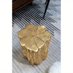 13.5x13x20" Unique Golden Tree Trunk Stool Antique Golden Distressed Accent Side Table - House Of Avana