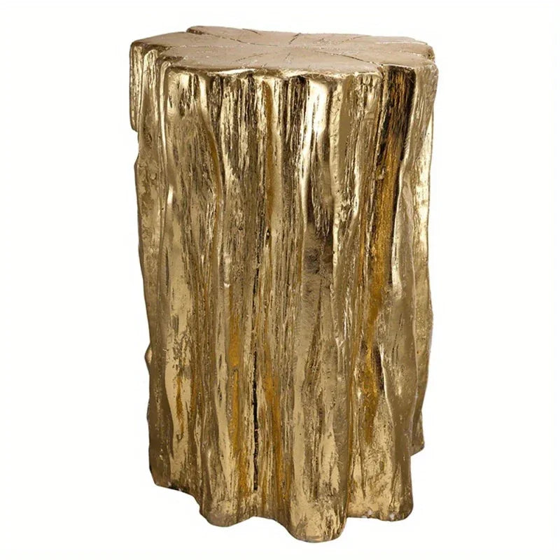 13.5x13x20" Unique Golden Tree Trunk Stool Antique Golden Distressed Accent Side Table - House Of Avana