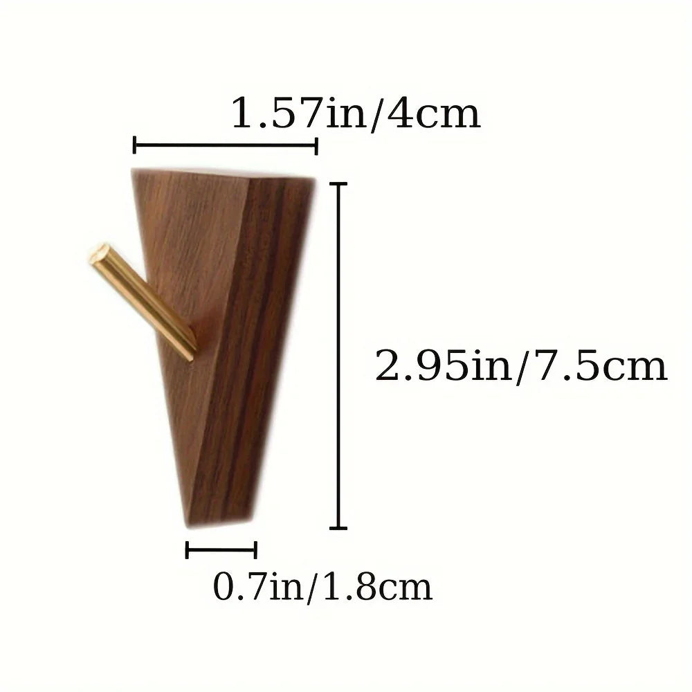 Walnut Wall Hooks with Golden Decorations, 4-hook Rust Proof Set, back view - House Of Avana