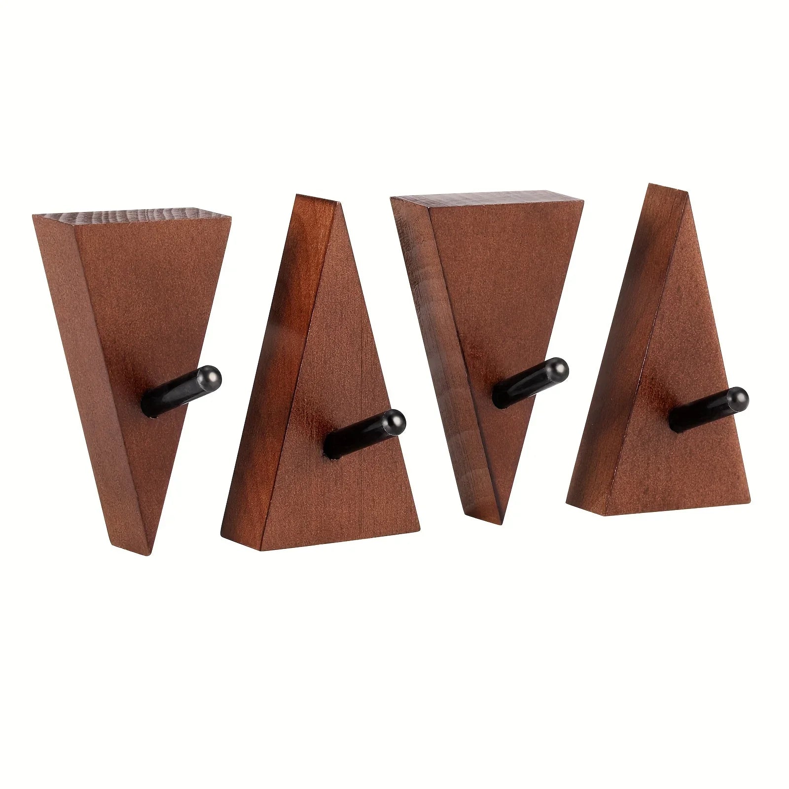Walnut Wall Hooks with Golden Decorations, 4-hook Rust Proof Set, top view - House Of Avana