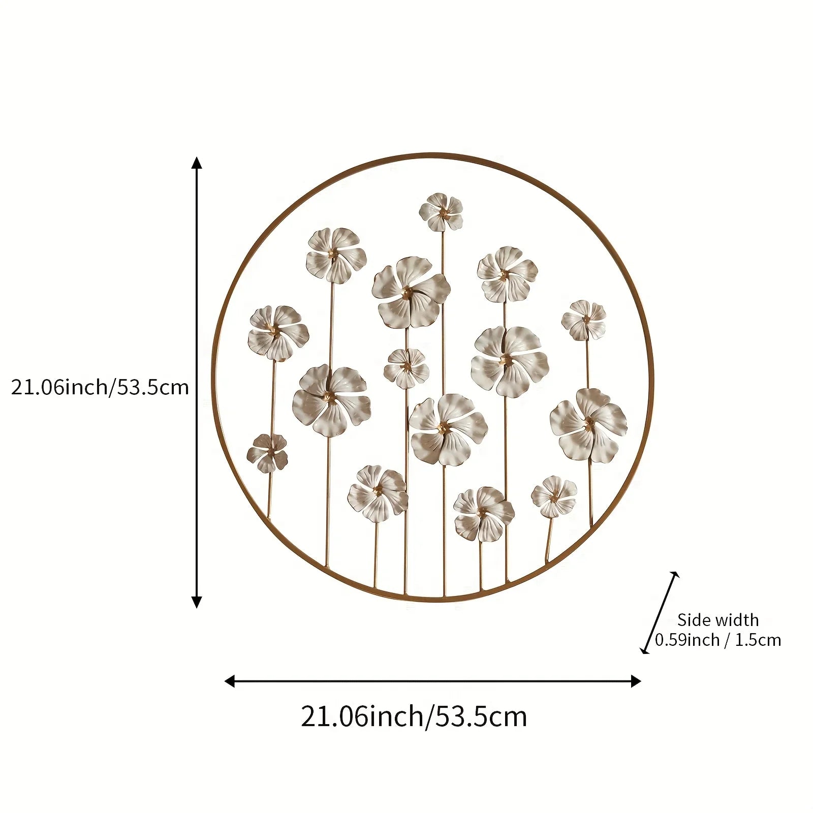 Iron Floral Wall Art with Golden Accents and White Flowers, alternate view - House Of Avana