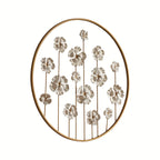 Iron Floral Wall Art with Golden Accents and White Flowers, angled view - House Of Avana