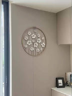 Iron Floral Wall Art with Golden Accents and White Flowers, angled view - House Of Avana