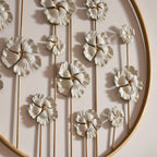 Iron Floral Wall Art with Golden Accents and White Flowers, front view - House Of Avana