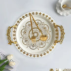 Round Golden Embossed White Tray, Home Fruit Plate, Tea Tray, European Breakfast Tray, Round Wide-edge... - House Of Avana