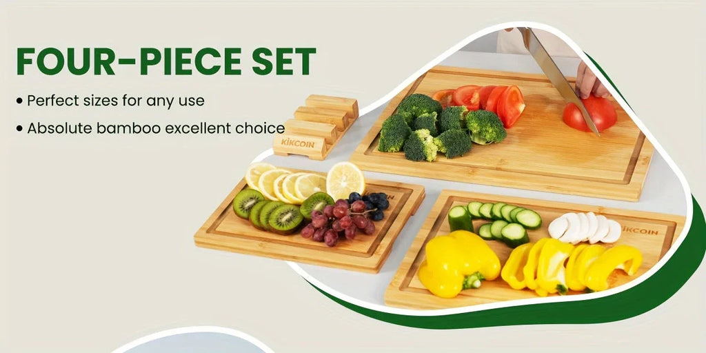 4pcs Oversized Bamboo Cutting Board, Equipped With Cutting Board Rack, Kitchen Gadgets, Juice Groove, Knife Friendly, Invisible Handle, Multifunctional Board, The Best Gift For Family, Friends And Relative. Mother'S Day.Fathe House Of Avana