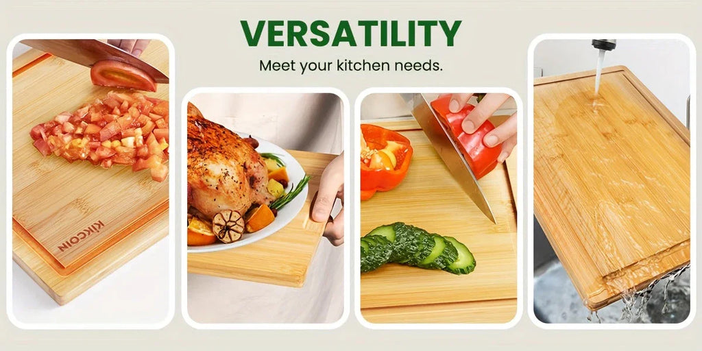 4pcs Oversized Bamboo Cutting Board, Equipped With Cutting Board Rack, Kitchen Gadgets, Juice Groove, Knife Friendly, Invisible Handle, Multifunctional Board, The Best Gift For Family, Friends And Relative. Mother'S Day.Fathe House Of Avana