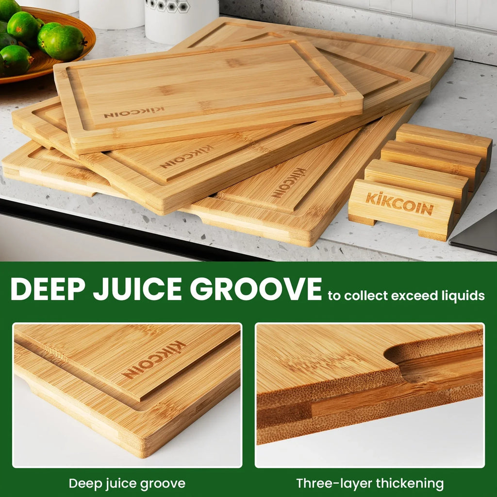 4pcs Oversized Bamboo Cutting Board, Equipped With Cutting Board Rack, Kitchen Gadgets, Juice Groove, Knife Friendly, Invisible Handle, Multifunctional Board, The Best Gift For Family, Friends And Relative. Mother'S Day.Fathe House Of Avana