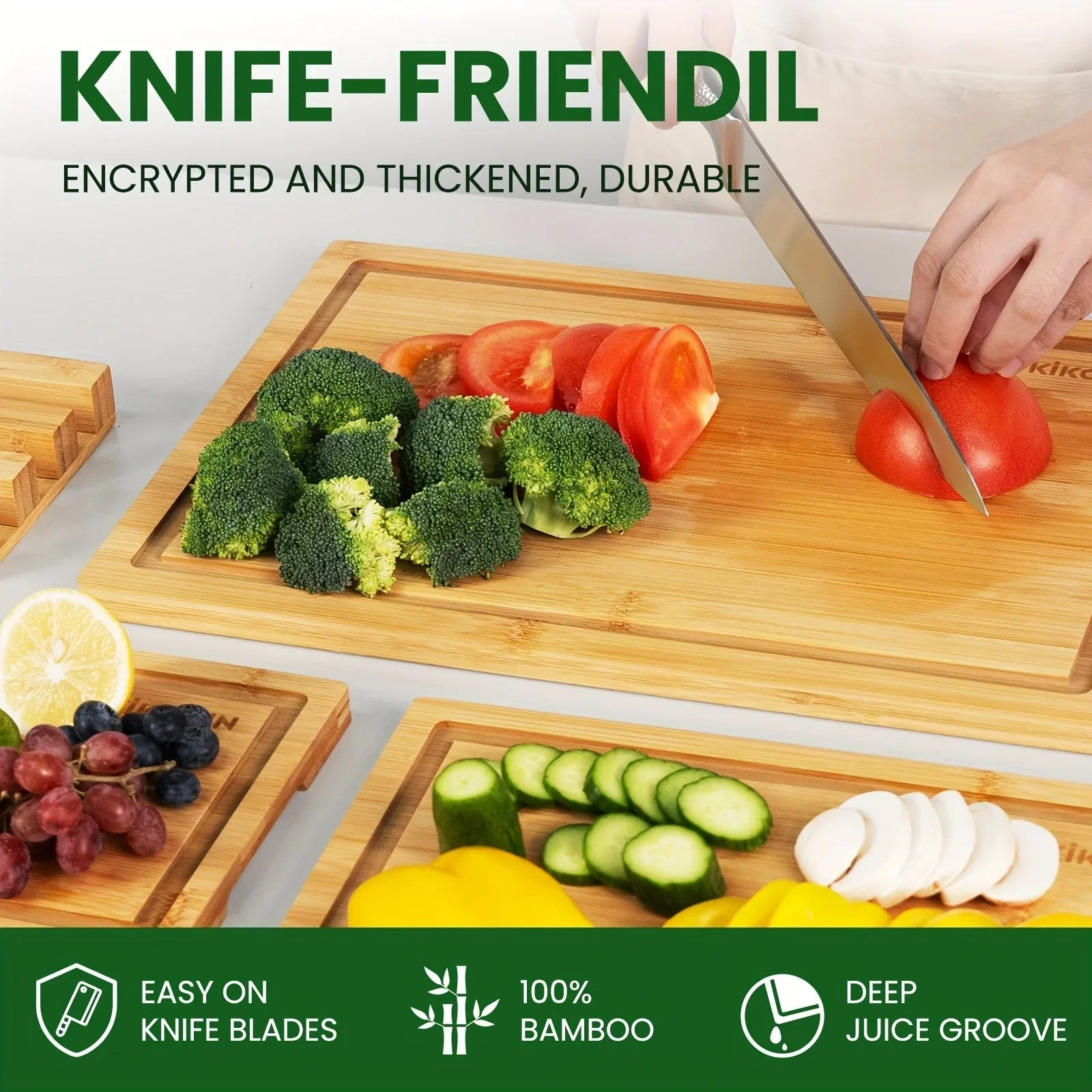 4pcs Oversized Bamboo Cutting Board, Equipped With Cutting Board Rack, Kitchen Gadgets, Juice Groove, Knife Friendly, Invisible Handle, Multifunctional Board, The Best Gift For Family, Friends And Relative. Mother'S Day.Fathe House Of Avana