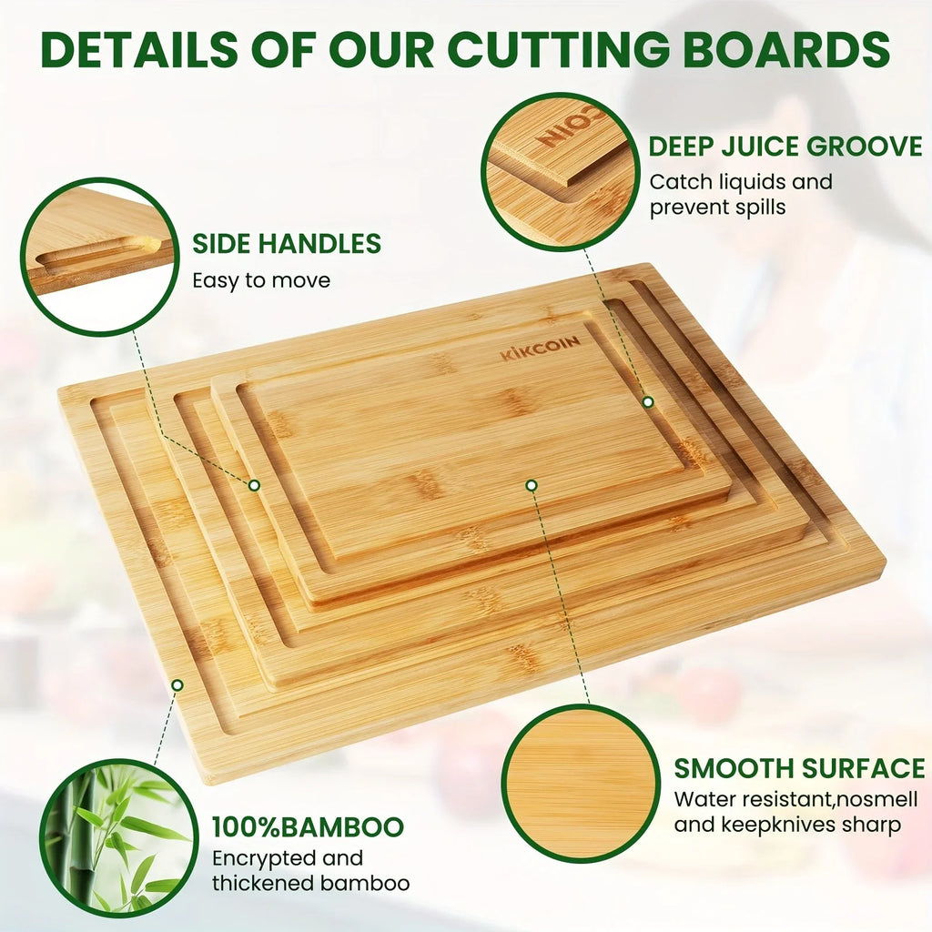 4pcs Oversized Bamboo Cutting Board, Equipped With Cutting Board Rack, Kitchen Gadgets, Juice Groove, Knife Friendly, Invisible Handle, Multifunctional Board, The Best Gift For Family, Friends And Relative. Mother'S Day.Fathe House Of Avana
