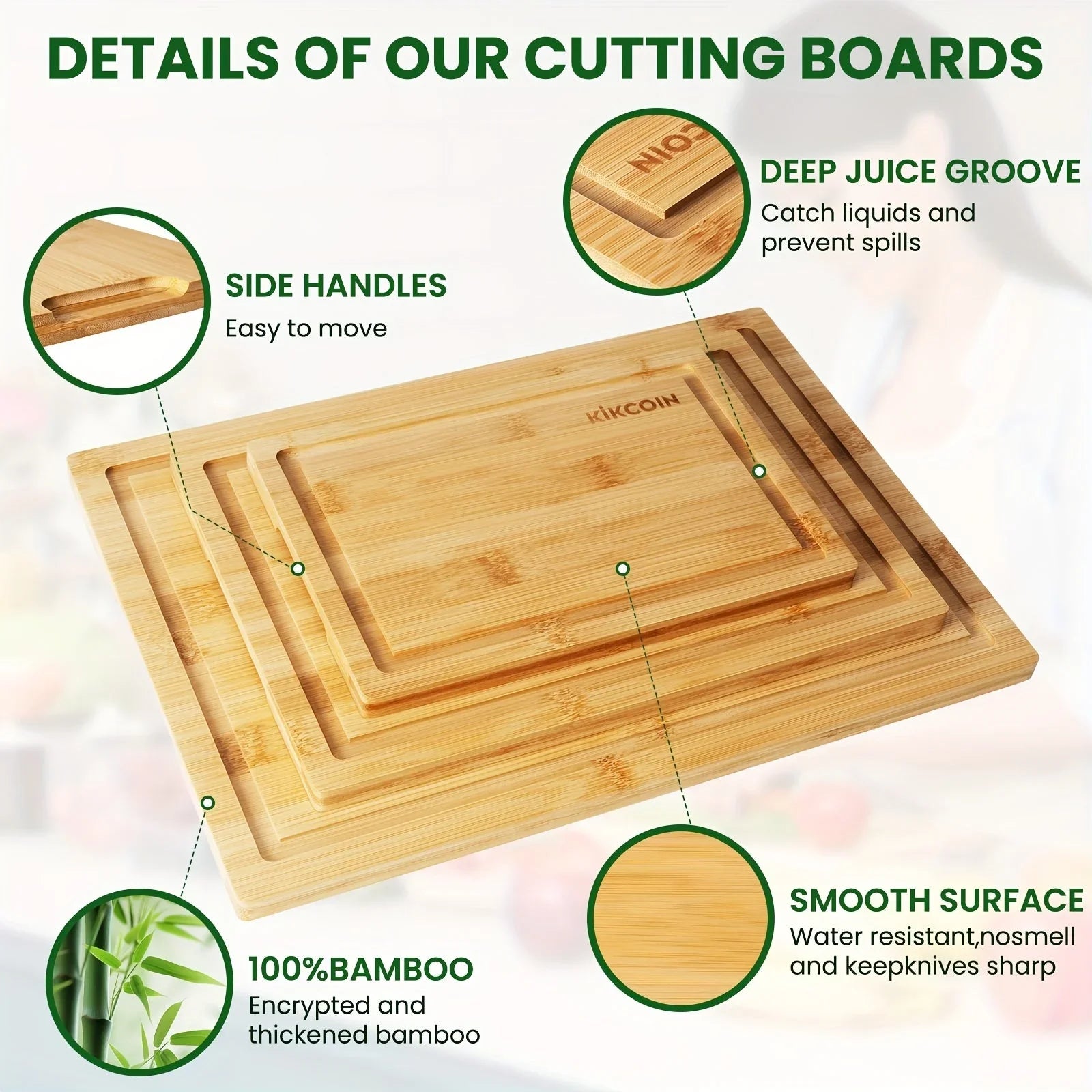 4pcs Oversized Bamboo Cutting Board, Equipped With Cutting Board Rack, Kitchen Gadgets, Juice Groove, Knife Friendly, Invisible Handle, Multifunctional Board, The Best Gift For Family, Friends And Relative. Mother'S Day.Fathe House Of Avana