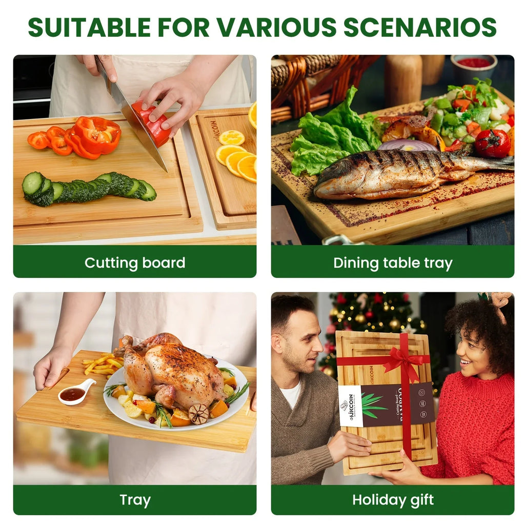 4pcs Oversized Bamboo Cutting Board, Equipped With Cutting Board Rack, Kitchen Gadgets, Juice Groove, Knife Friendly, Invisible Handle, Multifunctional Board, The Best Gift For Family, Friends And Relative. Mother'S Day.Fathe House Of Avana
