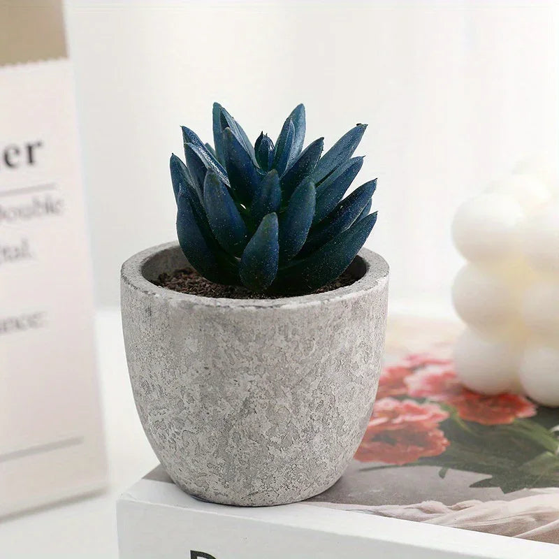 S Mini Artificial Succulent Set - Modern Plastic Faux Plants in Gray Concrete Pots for Home Decor,... - House Of Avana