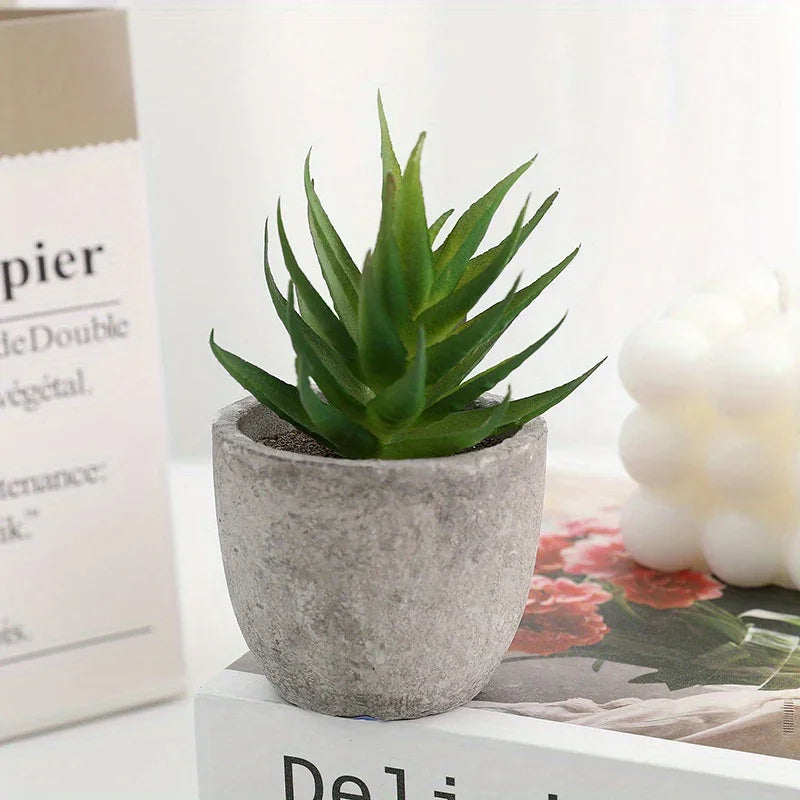 S Mini Artificial Succulent Set - Modern Plastic Faux Plants in Gray Concrete Pots for Home Decor,... - House Of Avana