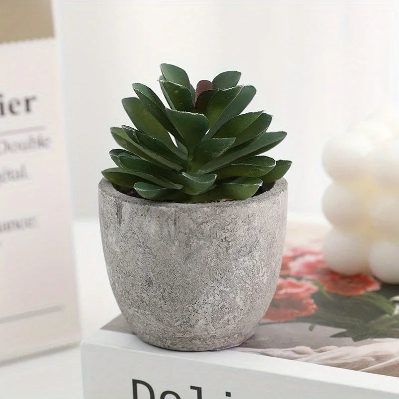 S Mini Artificial Succulent Set - Modern Plastic Faux Plants in Gray Concrete Pots for Home Decor,... - House Of Avana